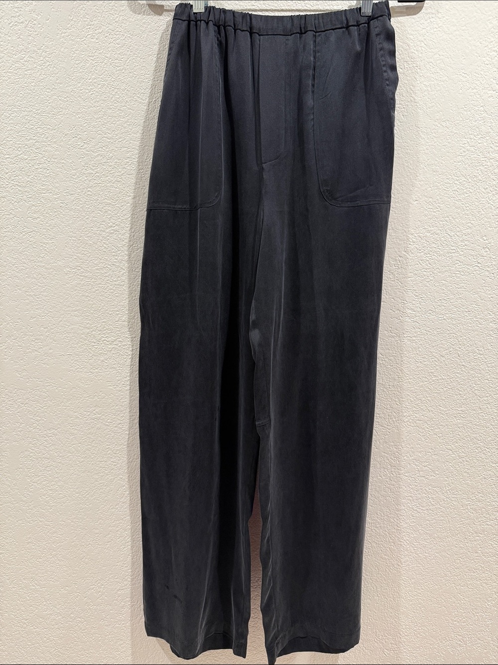 SABLYN 100% Silk Black Wide-Leg Cargo/Utility Pants – Elastic Pull-On Waist